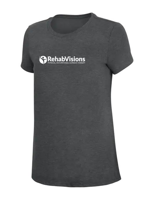 Womens Simply Soft Charcoal 4.5oz Poly/Combed Ring Spun Cotton T-Shirt w/RehabVisions POST Logo