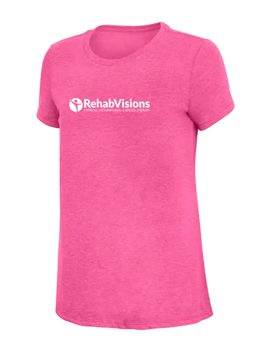Womens Simply Soft Fuchsia Frost 4.5oz Poly/Combed Ring Spun Cotton T-Shirt w/RehabVisions POST Logo