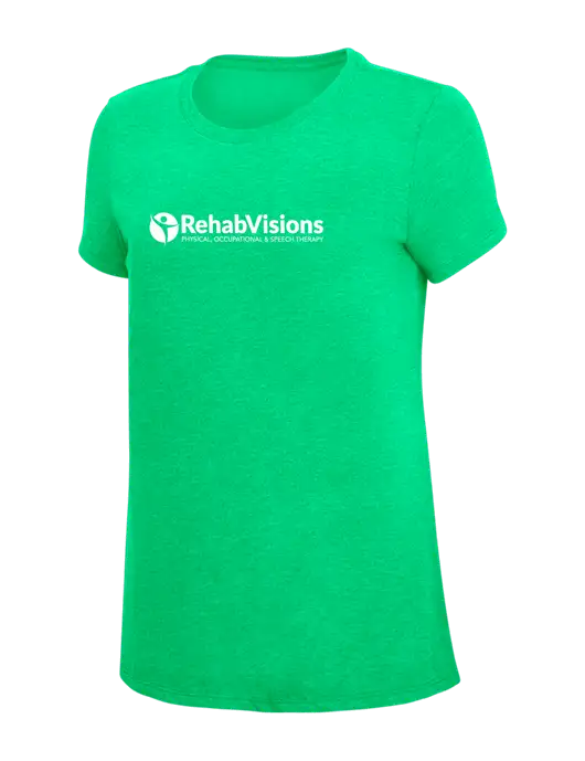 Womens Simply Soft Green Frost 4.5oz Poly/Combed Ring Spun Cotton T-Shirt w/RehabVisions POST Logo