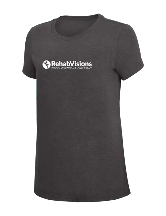 Womens Simply Soft Heather Charcoal 4.5oz  Poly/Combed Ring Spun Cotton T-Shirt w/RehabVisions POST Logo