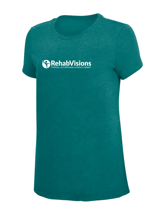 Womens Simply Soft Heathered Dark Teal 4.5oz  Poly/Combed Ring Spun Cotton T-Shirt w/RehabVisions POST Logo