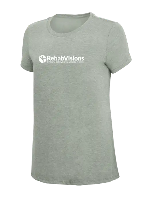 Womens Simply Soft Heathered Light Grey 4.5oz Poly/Combed Ring Spun Cotton T-Shirt w/RehabVisions POST Logo