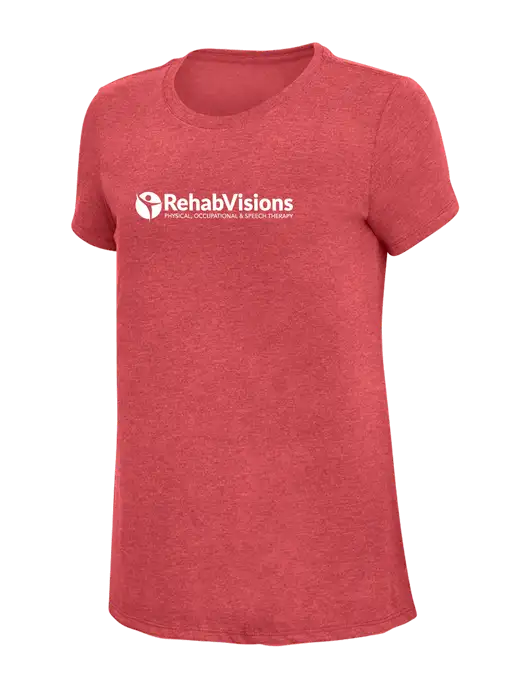 Womens Simply Soft Red Frost 4.5oz Poly/Combed Ring Spun Cotton T-Shirt w/RehabVisions POST Logo
