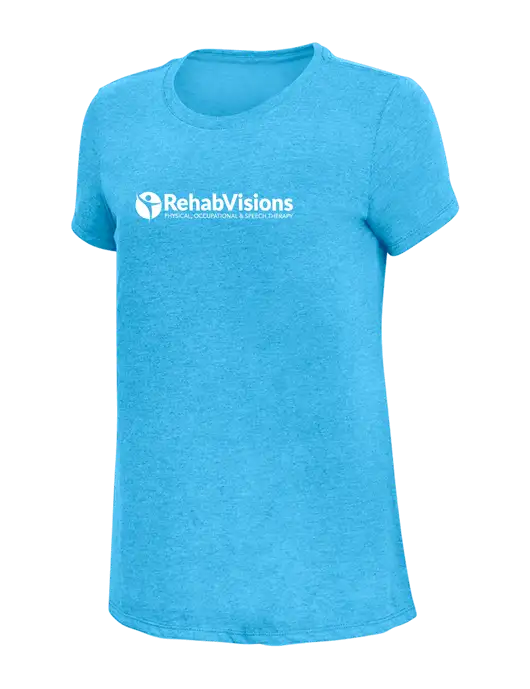 Womens Simply Soft Turquoise Frost 4.5oz  Poly/Combed Ring Spun Cotton T-Shirt w/RehabVisions POST Logo