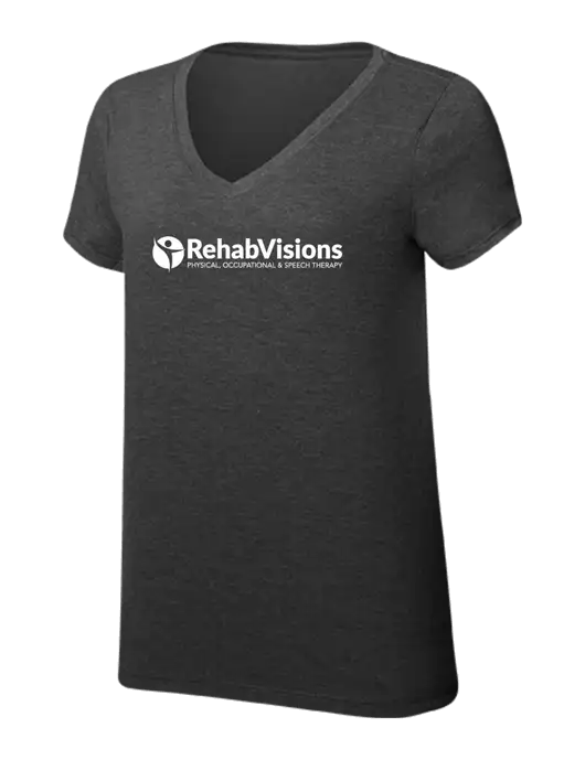 Womens Simply Soft V-Neck Black Frost 4.5oz  Poly/Combed Ring Spun Cotton T-Shirt w/RehabVisions POST Logo