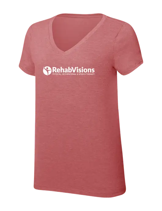 Womens Simply Soft V-Neck Blush Frost 4.5oz  Poly/Combed Ring Spun Cotton T-Shirt w/RehabVisions POST Logo