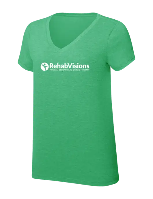 Womens Simply Soft V-Neck Green Frost 4.5oz  Poly/Combed Ring Spun Cotton T-Shirt w/RehabVisions POST Logo