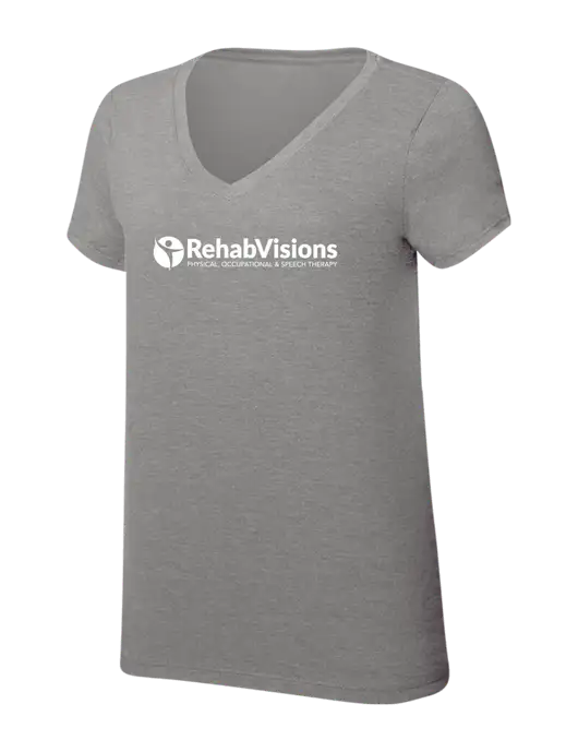 Womens Simply Soft V-Neck Grey Frost 4.5oz  Poly/Combed Ring Spun Cotton T-Shirt w/RehabVisions POST Logo