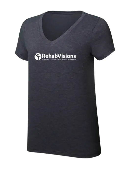 Womens Simply Soft V-Neck Heather Charcoal 4.5oz  Poly/Combed Ring Spun Cotton T-Shirt w/RehabVisions POST Logo