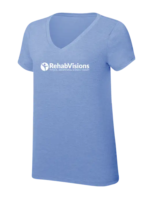 Womens Simply Soft V-Neck Maritime Frost 4.5oz  Poly/Combed Ring Spun Cotton T-Shirt w/RehabVisions POST Logo