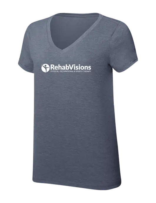 Womens Simply Soft V-Neck Navy Frost 4.5oz  Poly/Combed Ring Spun Cotton T-Shirt w/RehabVisions POST Logo