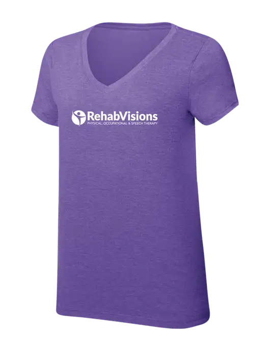 Womens Simply Soft V-Neck Purple Frost 4.5oz  Poly/Combed Ring Spun Cotton T-Shirt w/RehabVisions POST Logo