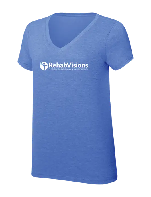 Womens Simply Soft V-Neck Royal Frost 4.5oz  Poly/Combed Ring Spun Cotton T-Shirt w/RehabVisions POST Logo