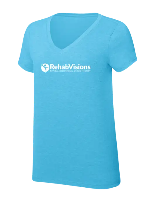 Womens Simply Soft V-Neck Turquoise Frost 4.5oz  Poly/Combed Ring Spun Cotton T-Shirt w/RehabVisions POST Logo