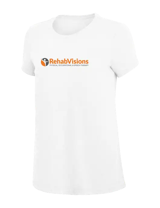 Womens Simply Soft White 4.5oz Poly/Combed Ring Spun Cotton T-Shirt
 w/RehabVisions POST Logo