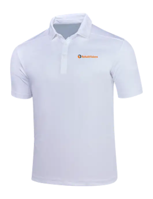 White Posi-UV Pro Polo w/RehabVisions POST Logo