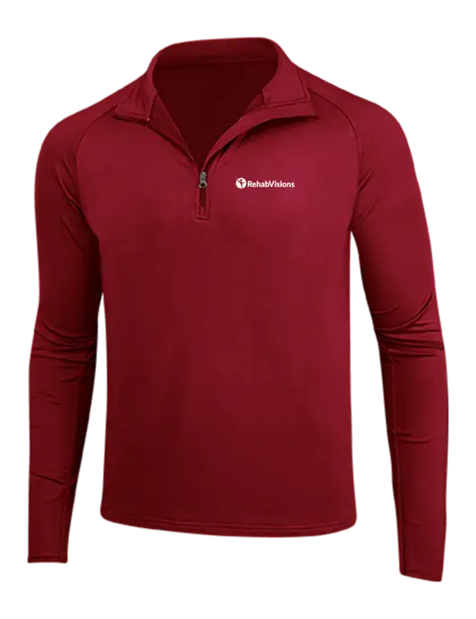 Red Sport Wick Stretch 1/4 Zip Pullover w/RehabVisions POST Logo