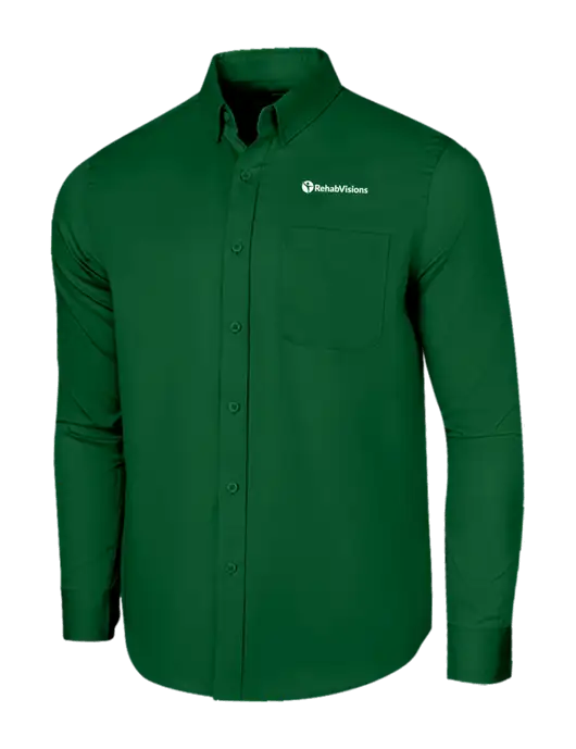 Long Sleeve Dark Green Superpro React Twill Shirt w/RehabVisions POST Logo