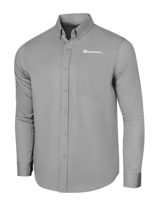 Long Sleeve Light Grey Superpro React Twill Shirt w/RehabVisions POST Logo