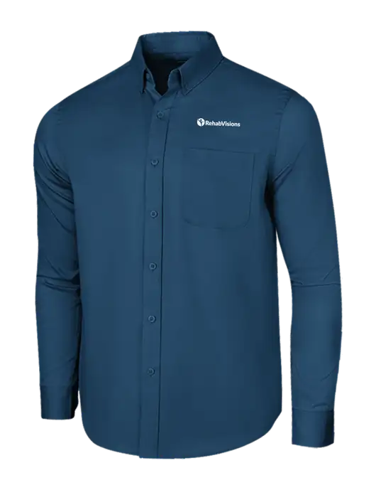 Long Sleeve Light Navy Superpro React Twill Shirt w/RehabVisions POST Logo