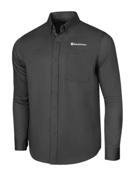 Long Sleeve Dark Grey Superpro React Twill Shirt w/RehabVisions POST Logo