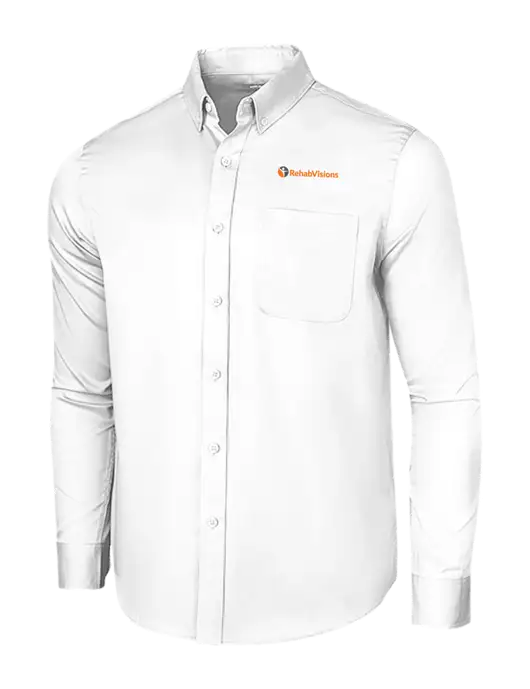 Long Sleeve White Superpro React Twill Shirt w/RehabVisions POST Logo