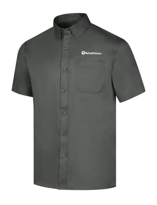 Short Sleeve Dark Grey Superpro React Twill Shirt w/RehabVisions POST Logo