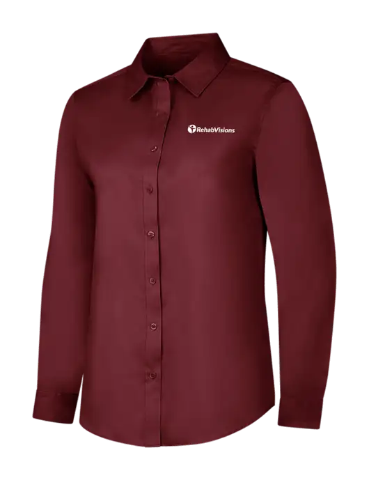 Maroon Womens Long Sleeve Superpro React Twill Shirt w/RehabVisions POST Logo