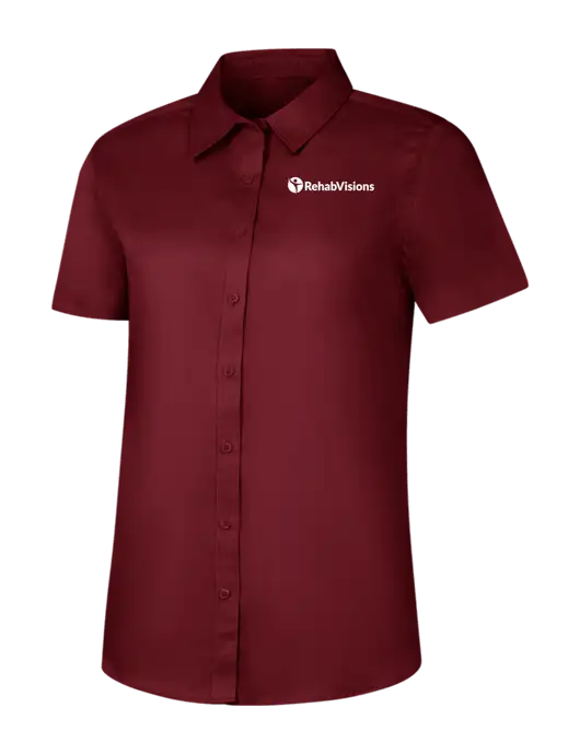 Womens Maroon Short Sleeve Superpro React Twill Shirt w/RehabVisions POST Logo