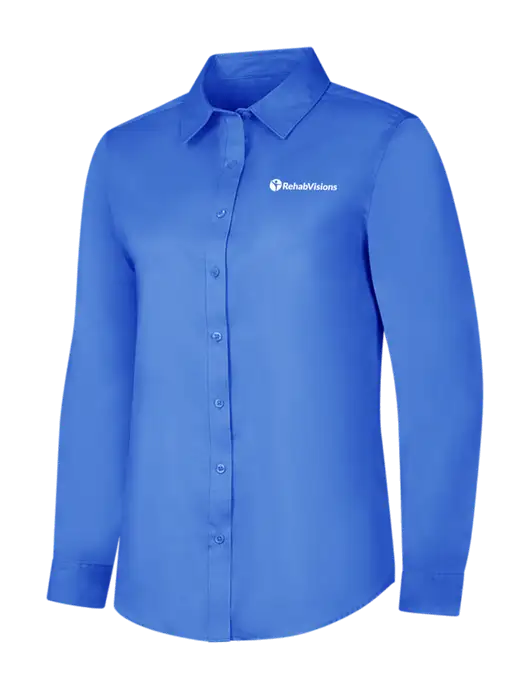 Dark Carolina Blue Womens Long Sleeve Superpro React Twill Shirt w/RehabVisions POST Logo