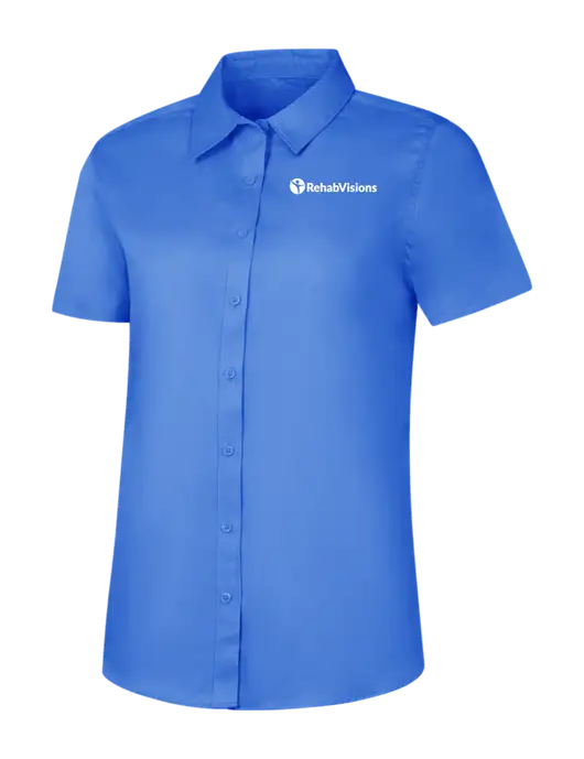 Womens Dark Carolina Blue Short Sleeve Superpro React Twill Shirt w/RehabVisions POST Logo