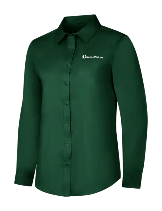 Dark Green Womens Long Sleeve Superpro React Twill Shirt w/RehabVisions POST Logo