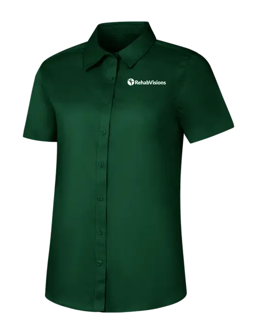 Womens Dark Green Short Sleeve Superpro React Twill Shirt w/RehabVisions POST Logo