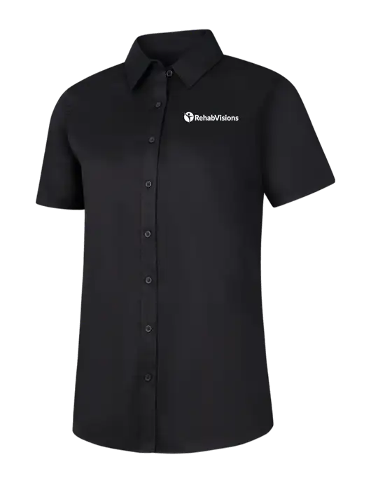 Womens Black Short Sleeve Superpro React Twill Shirt w/RehabVisions POST Logo