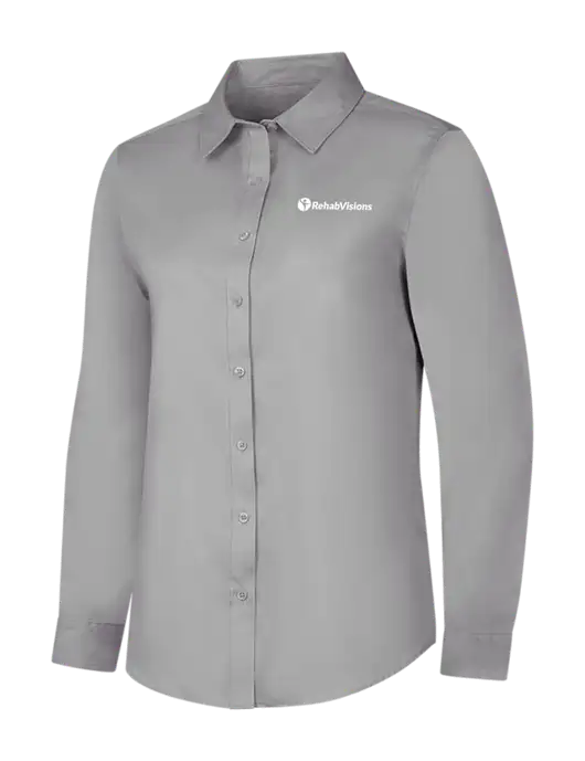 Light Grey Womens Long Sleeve Superpro React Twill Shirt w/RehabVisions POST Logo