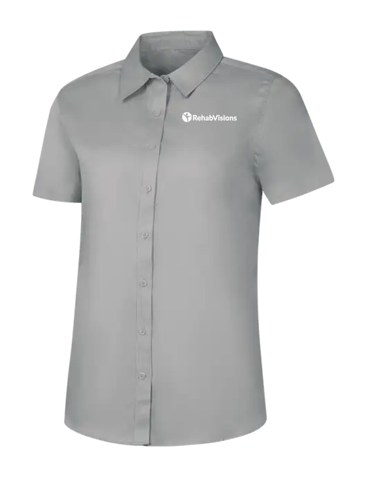 Womens Light Grey Short Sleeve Superpro React Twill Shirt w/RehabVisions POST Logo