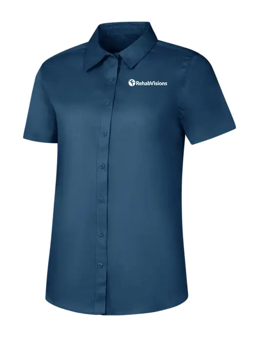 Womens Light Navy Short Sleeve Superpro React Twill Shirt w/RehabVisions POST Logo