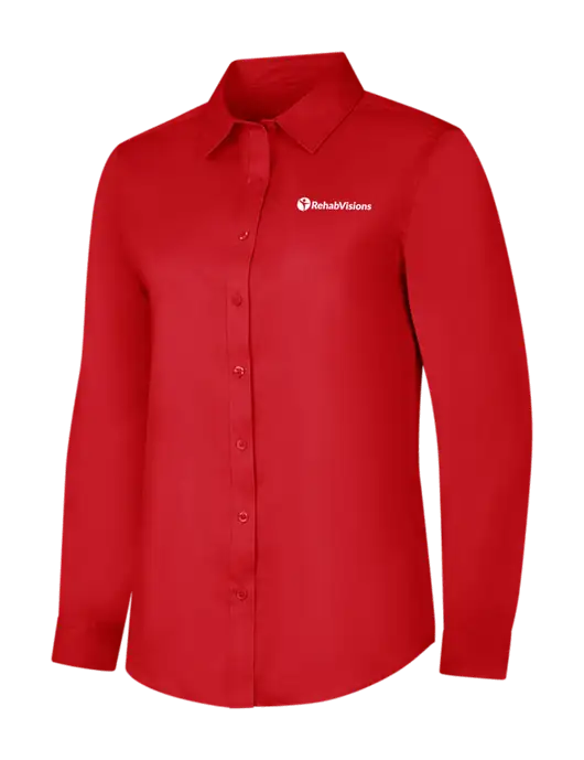 Red Womens Long Sleeve Superpro React Twill Shirt w/RehabVisions POST Logo