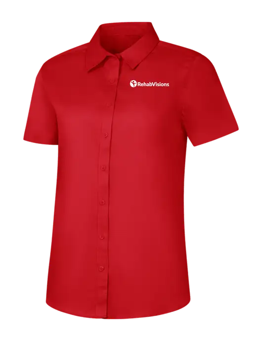 Womens Red Short Sleeve Superpro React Twill Shirt w/RehabVisions POST Logo