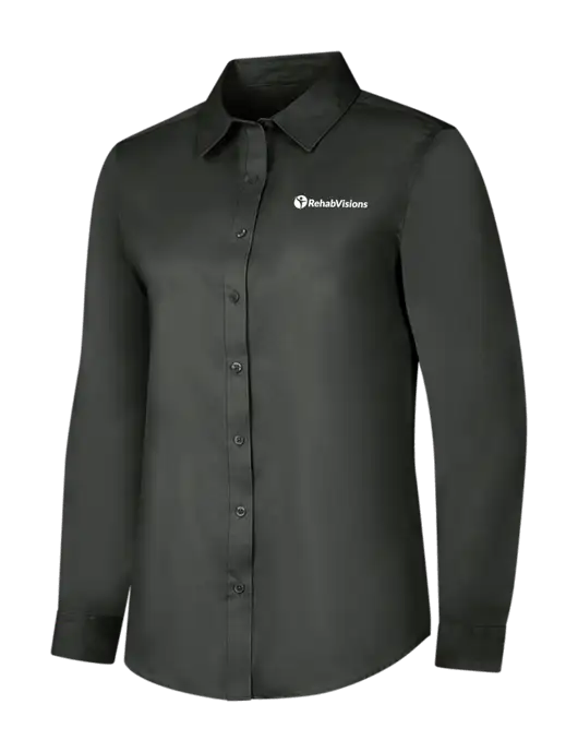 Dark Grey Womens Long Sleeve Superpro React Twill Shirt w/RehabVisions POST Logo