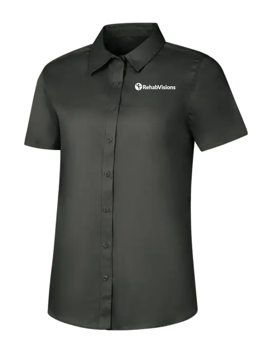 Womens Dark Grey Short Sleeve Superpro React Twill Shirt w/RehabVisions POST Logo