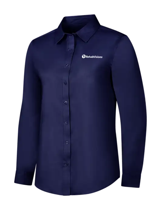 Navy Womens Long Sleeve Superpro React Twill Shirt w/RehabVisions POST Logo