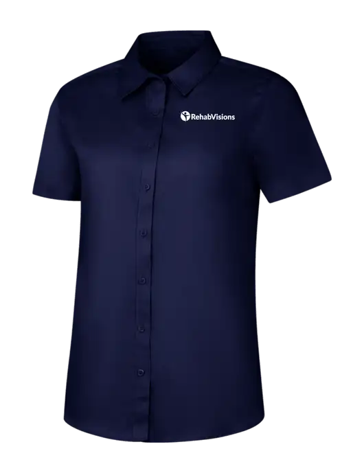 Womens Navy Short Sleeve Superpro React Twill Shirt w/RehabVisions POST Logo