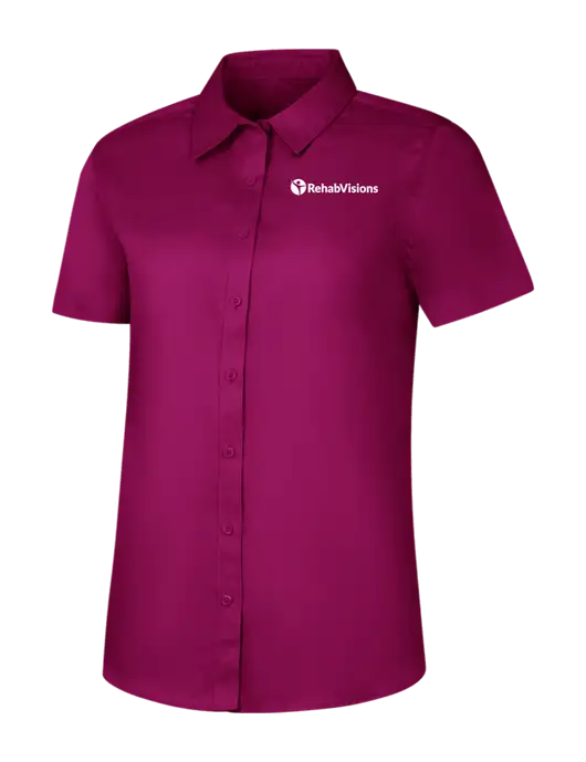 Womens Dark Fucia Short Sleeve Superpro React Twill Shirt w/RehabVisions POST Logo