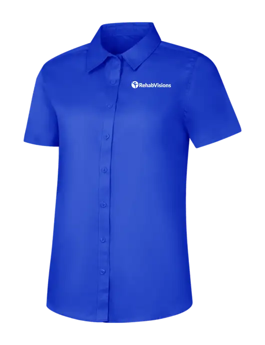 Womens Short Sleeve Dark Royal Superpro React Twill Shirt w/RehabVisions POST Logo