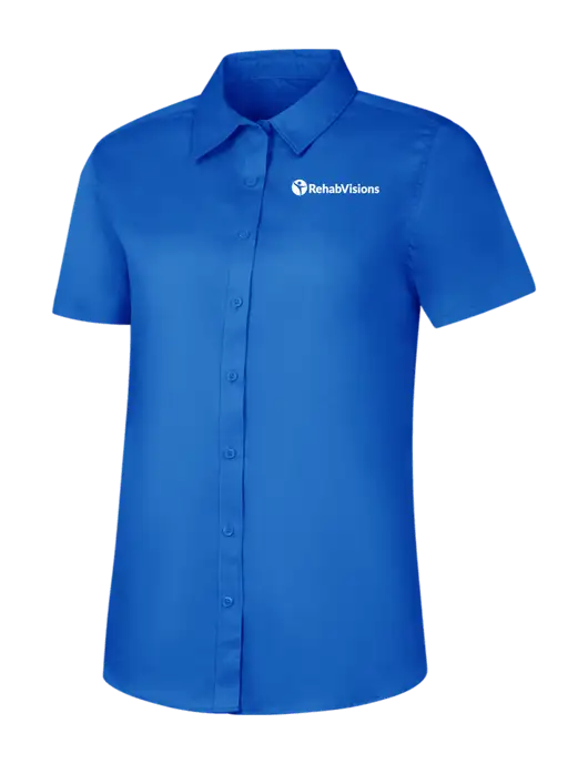 Womens Short Sleeve Royal Blue Superpro React Twill Shirt w/RehabVisions POST Logo