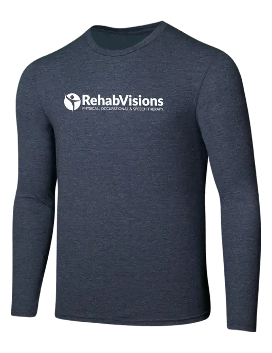 Seriously Soft Heathered Navy Long Sleeve T-Shirt w/RehabVisions POST Logo