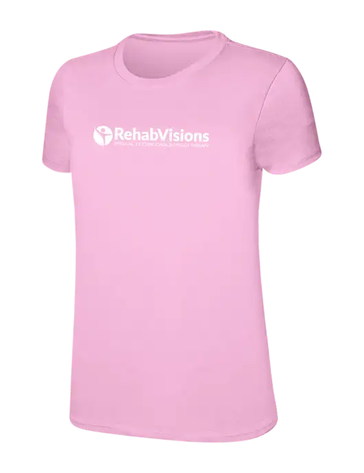 Womens Ring Spun Candy Pink 4.5 oz T-Shirt w/RehabVisions POST Logo