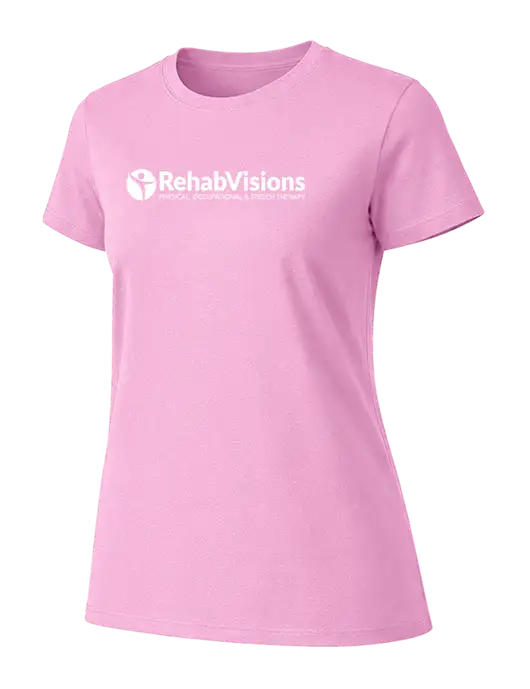 Womens Ring Spun Candy Pink 4.5 oz T-Shirt w/RehabVisions POST Logo