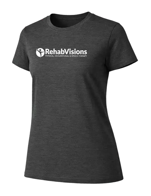 Womens Ring Spun Dark Heather Grey 4.5 oz T-Shirt w/RehabVisions POST Logo